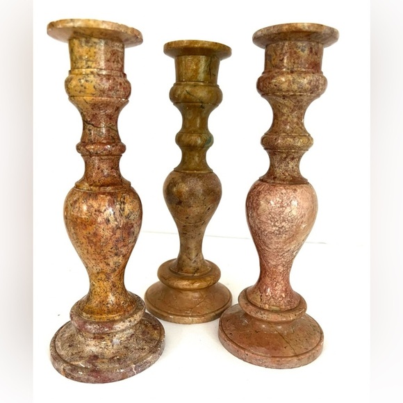 Heavy Vintage Stone, marble, granite candlestick holders